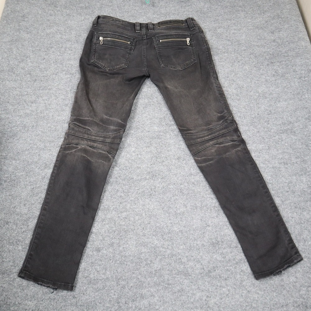 Rock Revival Moto Men Black Distressed Biker Jeans Slim Fit Ribbed Details READ - Picture 14 of 16